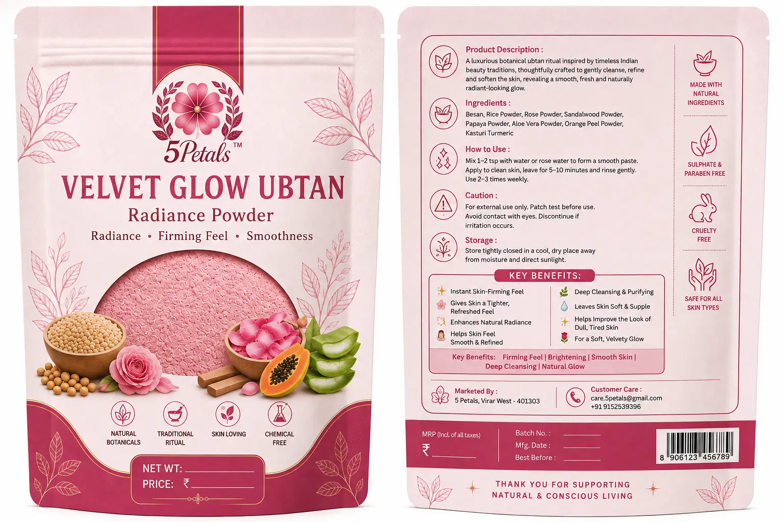 Velvet Glow Five Petals ubtan pouch